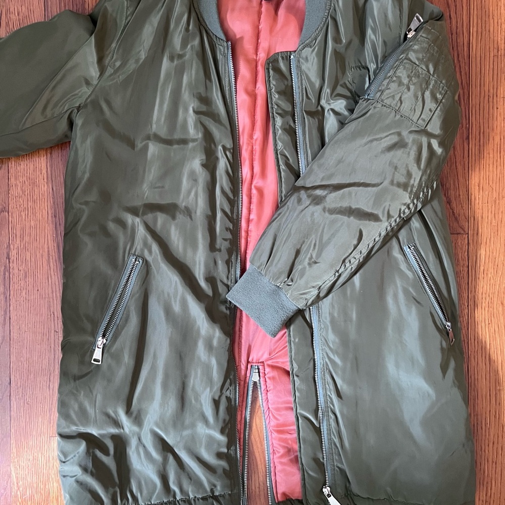 Olive Green Bomber Jacket with orange Lining